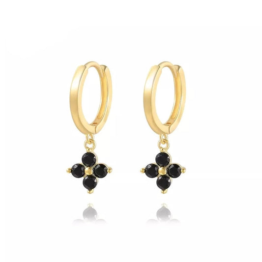 Onyx | 14k Gold Black Onyx Petal Hoop Earrings