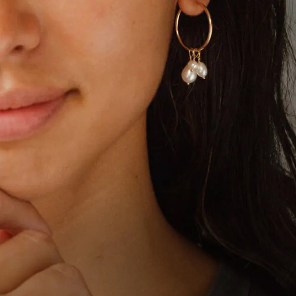 Akoya - Gai | 14k Gold Baroque Pearl Hoop Earrings